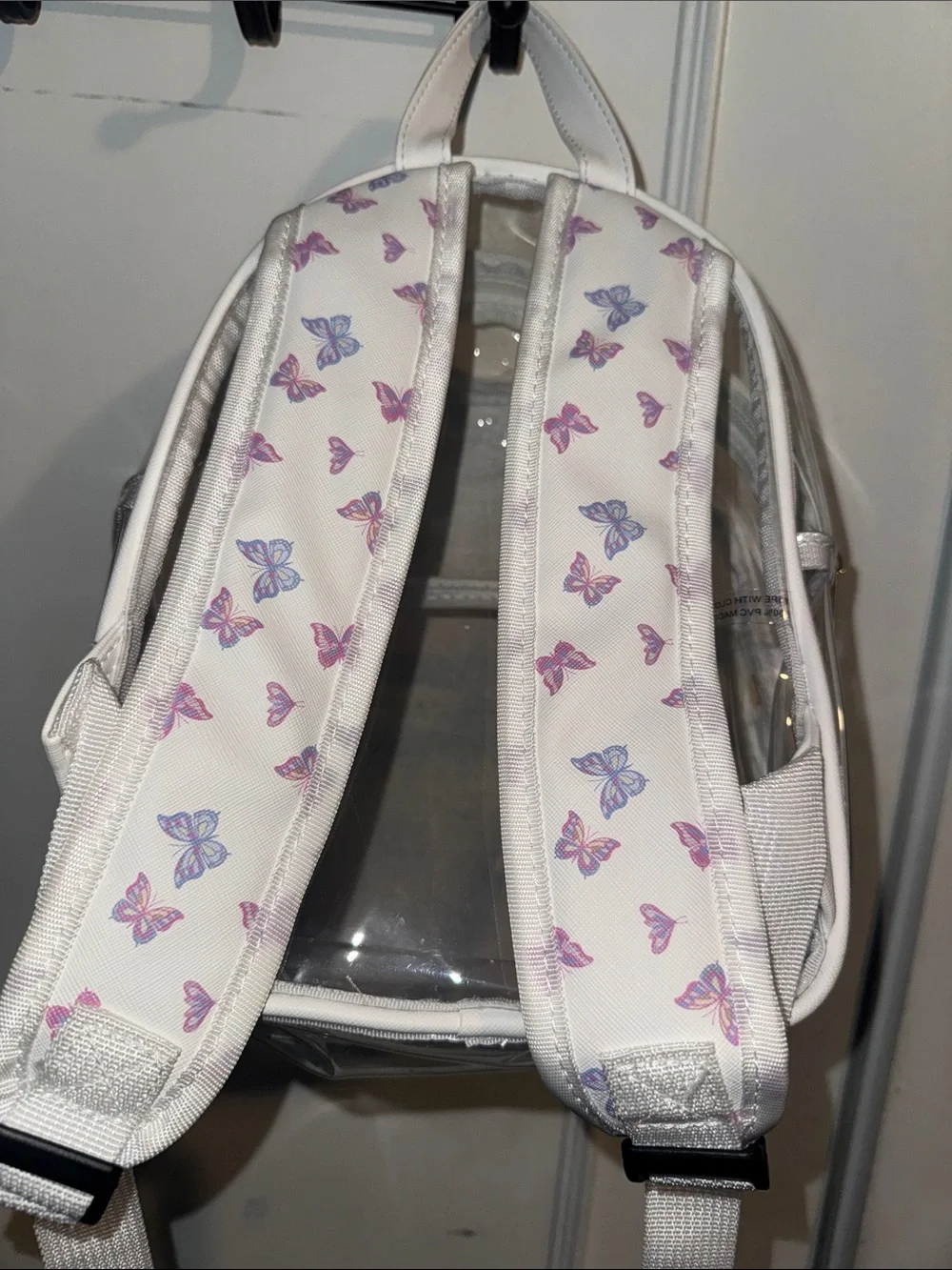 Clear White Trim Mini Backpack with Butterfly Print Pouch